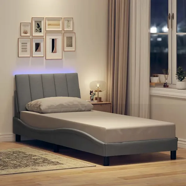 Cadre de lit sans matelas Hanko gris clair 90x200 cm tissu