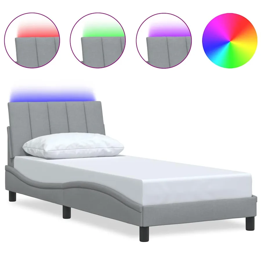 Cadre de lit sans matelas Hanko gris clair 90x200 cm tissu - 2