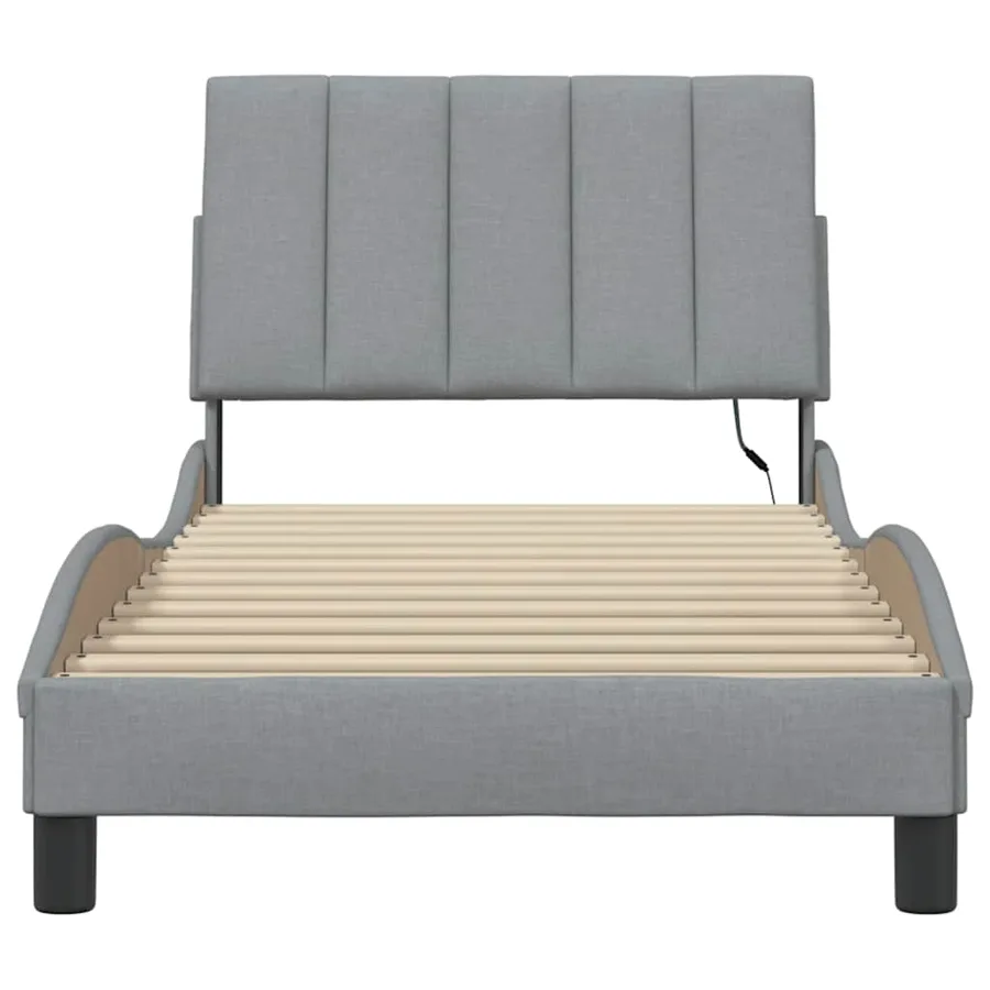 Cadre de lit sans matelas Hanko gris clair 90x200 cm tissu - 6