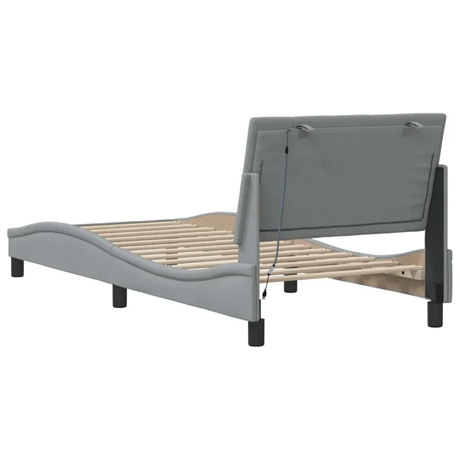 Cadre de lit sans matelas Hanko gris clair 90x200 cm tissu - 8