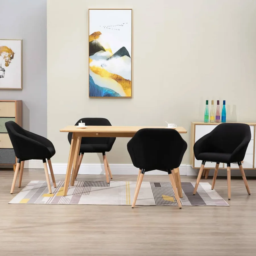 Chaises à manger lot de 4 noir tissu