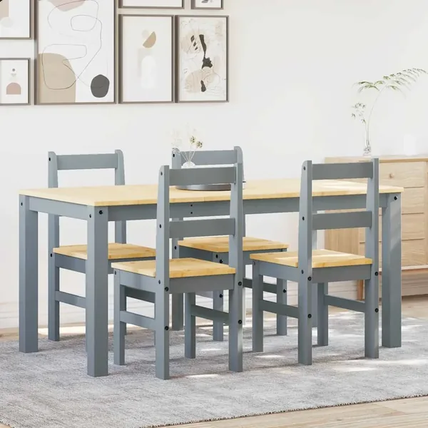 Ensemble à manger PANAMA 5 pcs gris bois de pin massif