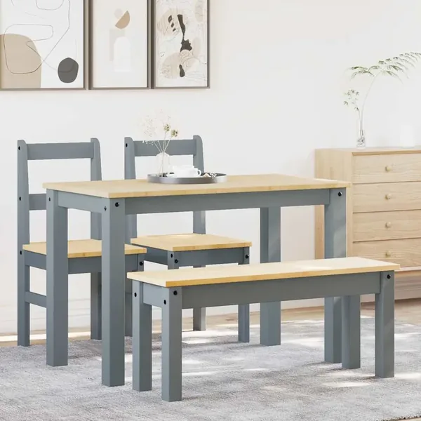 Ensemble à manger PANAMA 4 pcs gris bois de pin massif
