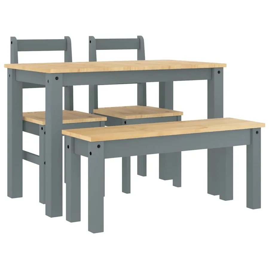 Ensemble à manger PANAMA 4 pcs gris bois de pin massif - 2