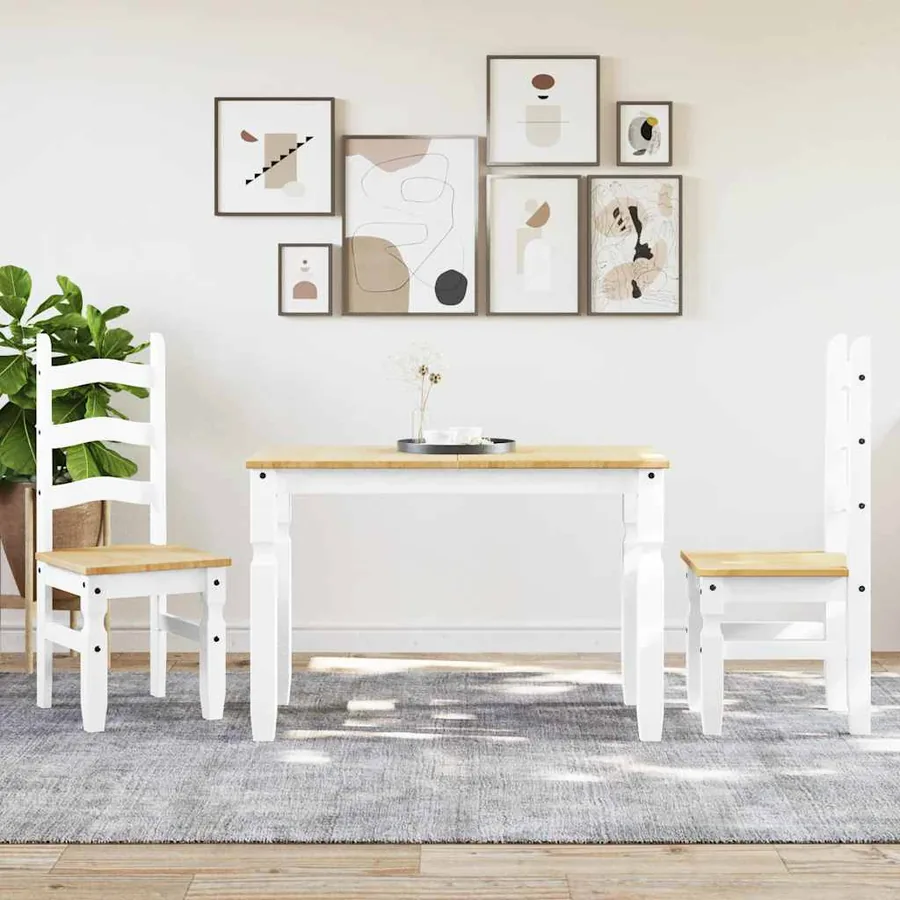 Ensemble à manger PANAMA 3 pcs blanc bois de pin massif