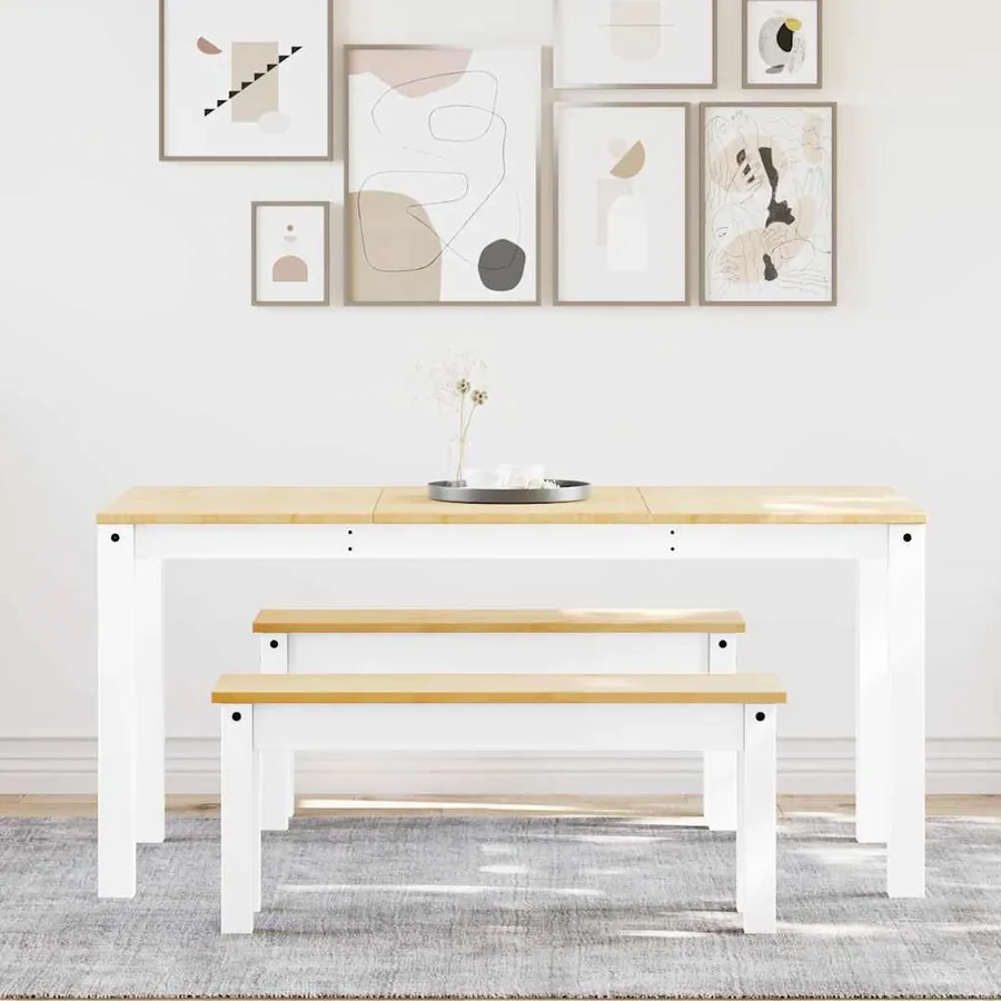 Ensemble à manger PANAMA 3 pcs blanc bois de pin massif