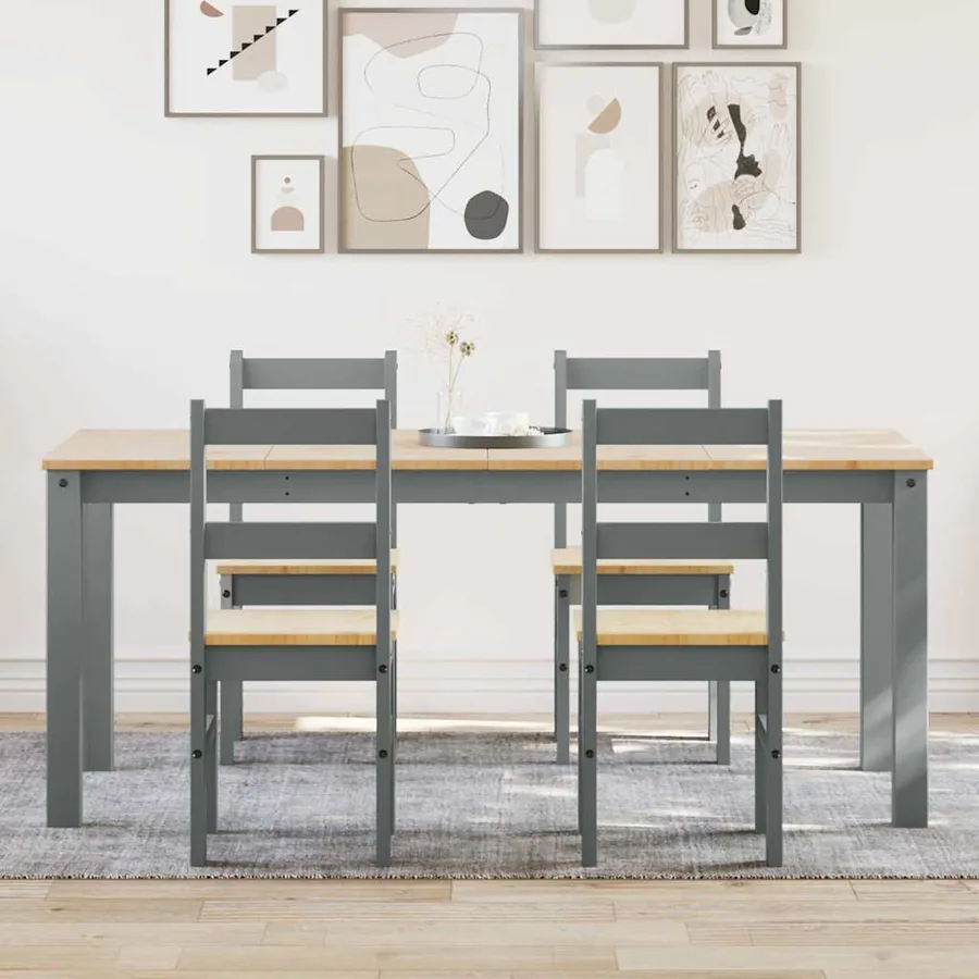 Ensemble à manger PANAMA 5 pcs gris bois de pin massif
