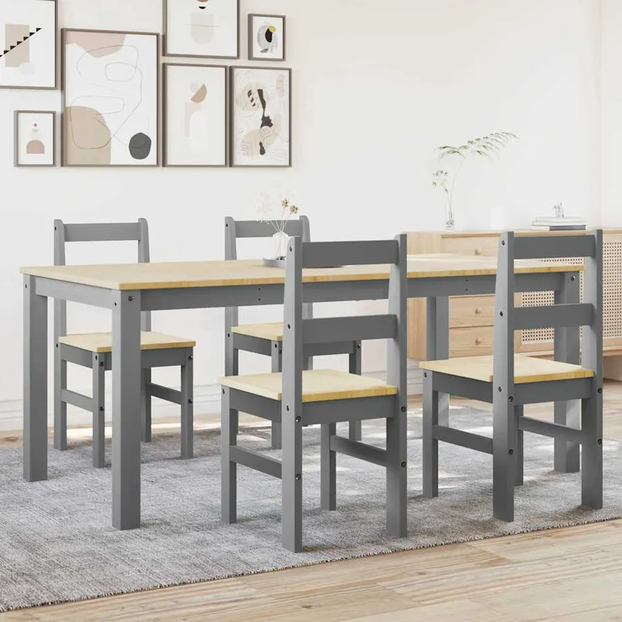 Ensemble à manger PANAMA 5 pcs gris bois de pin massif - 3