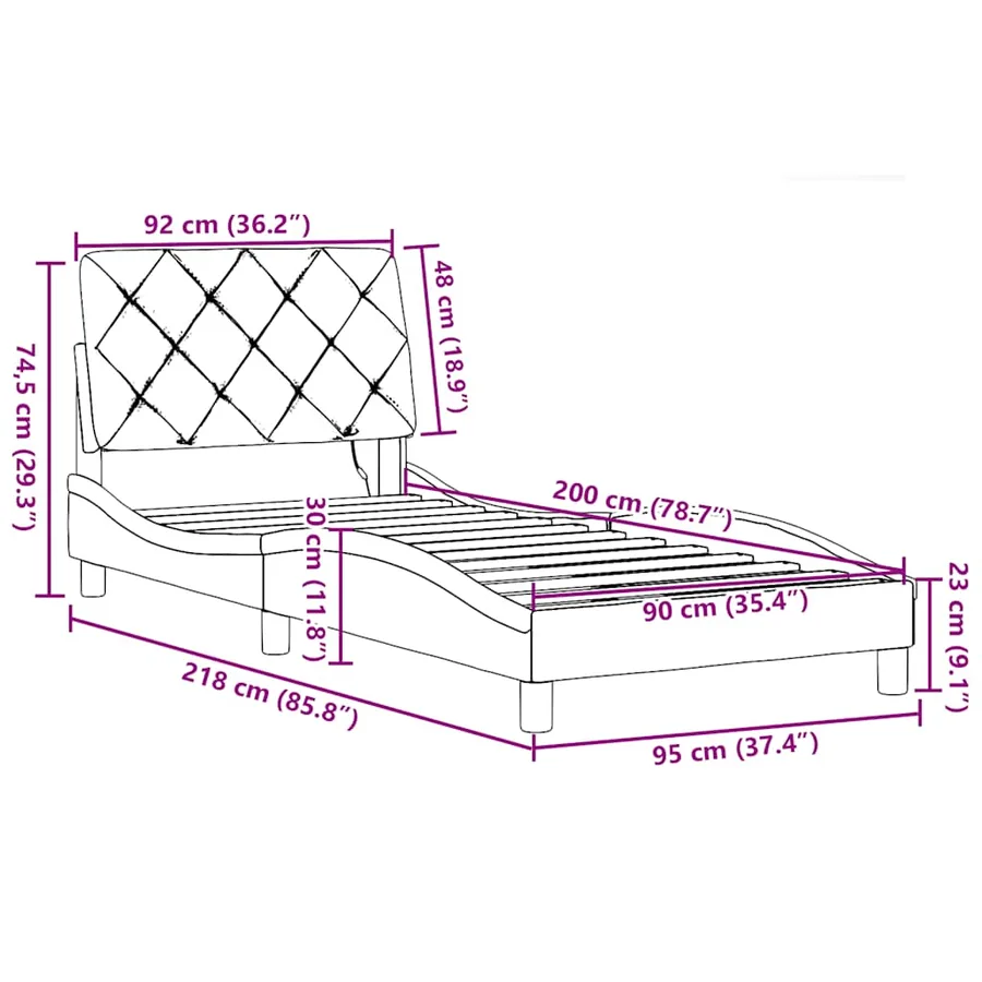 Cadre de lit avec LED sans matelas noir 90x200 cm tissu - 16