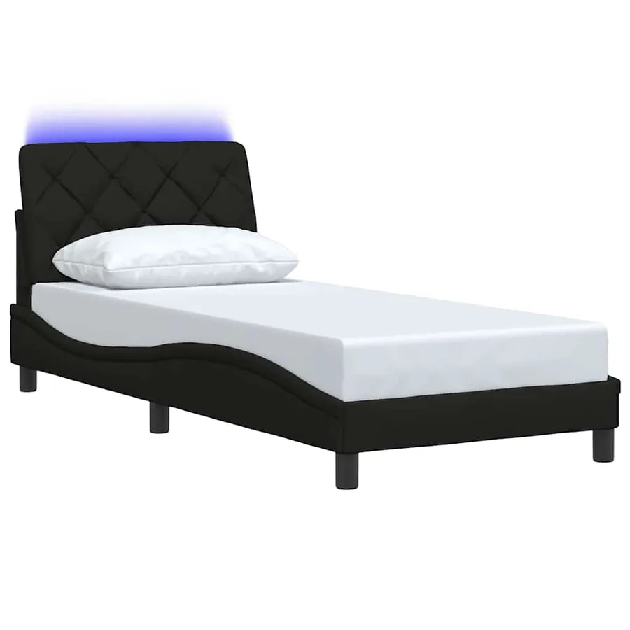 Cadre de lit avec LED sans matelas noir 90x200 cm tissu - 3