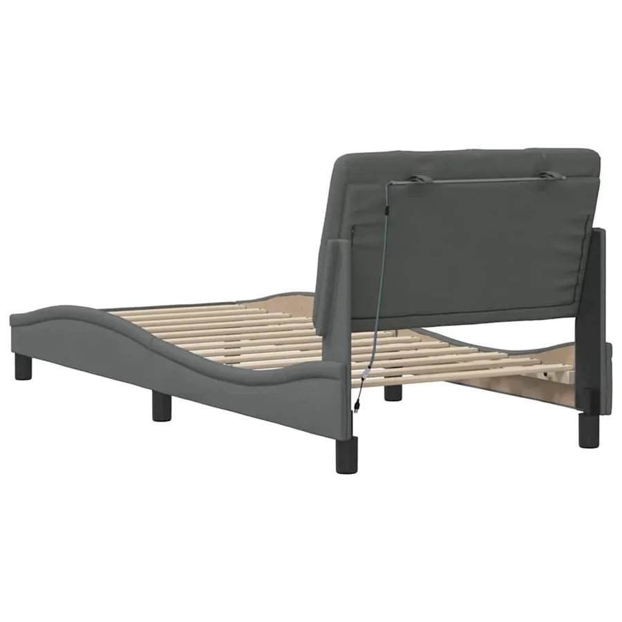 Cadre de lit avec LED sans matelas gris foncé 80x200 cm tissu - 10