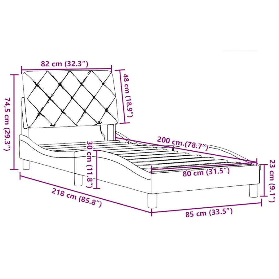 Cadre de lit avec LED sans matelas gris foncé 80x200 cm tissu - 16