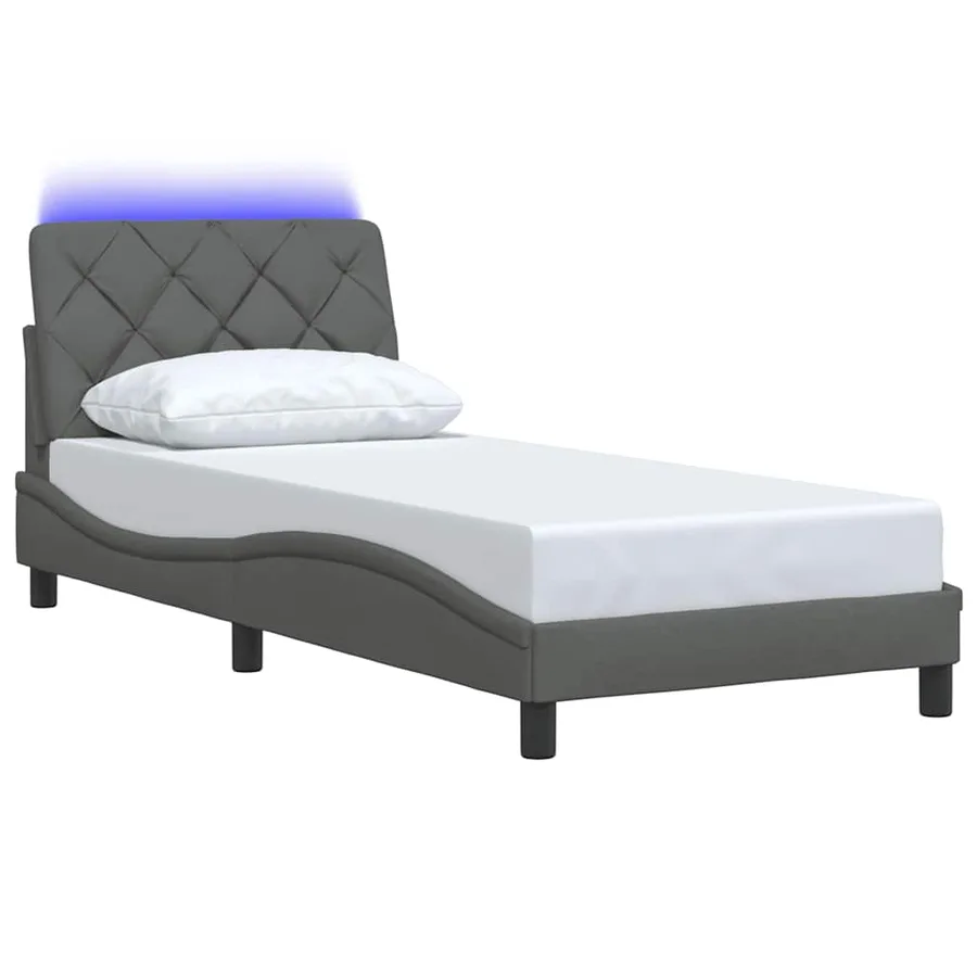 Cadre de lit avec LED sans matelas gris foncé 80x200 cm tissu - 3