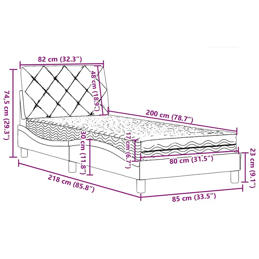 Lit avec matelas marron foncé 80x200 cm tissu - 14