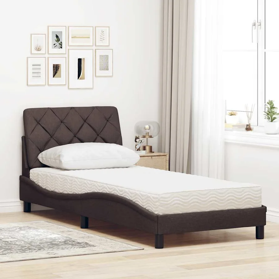 Lit avec matelas marron foncé 80x200 cm tissu - 3