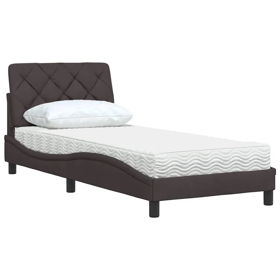 Lit avec matelas marron foncé 80x200 cm tissu - 4