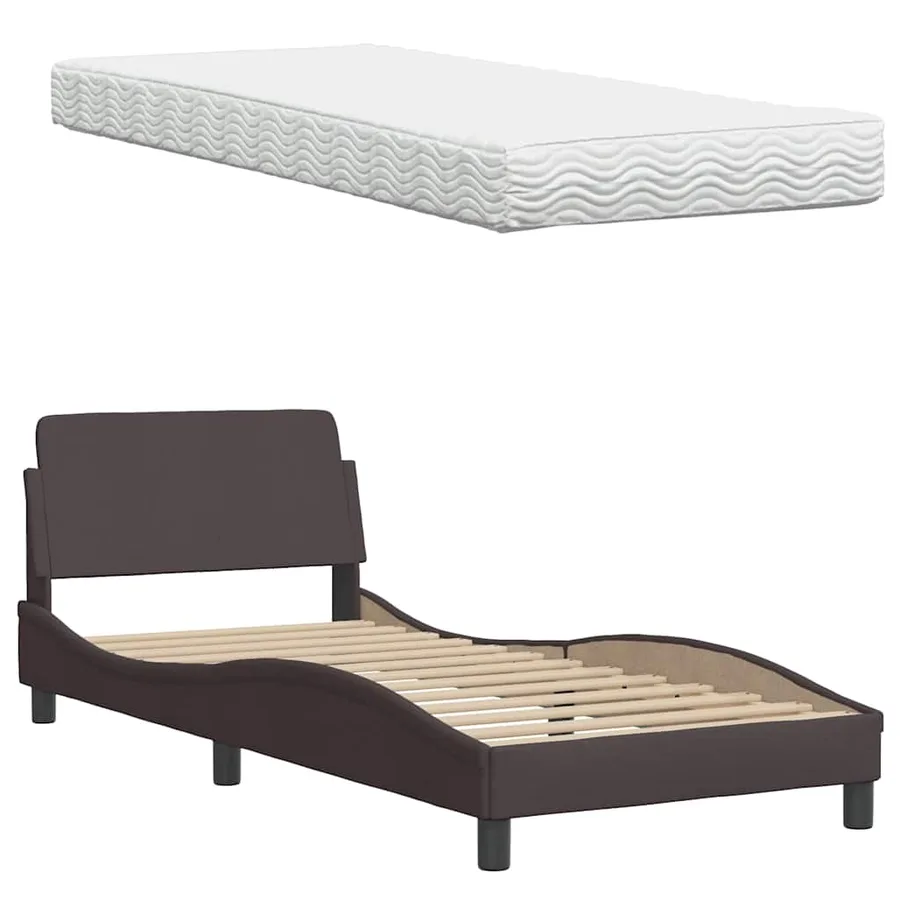 Lit avec matelas marron foncé 80x200 cm tissu - 8