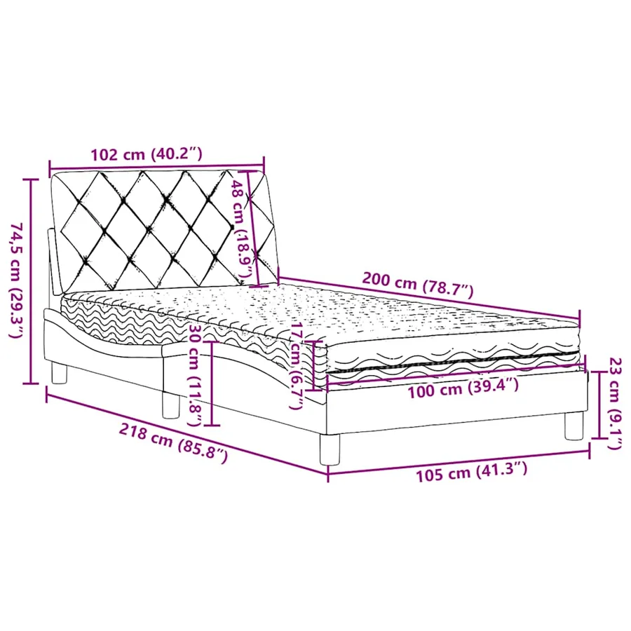 Lit avec matelas gris foncé 100x200 cm tissu - 14