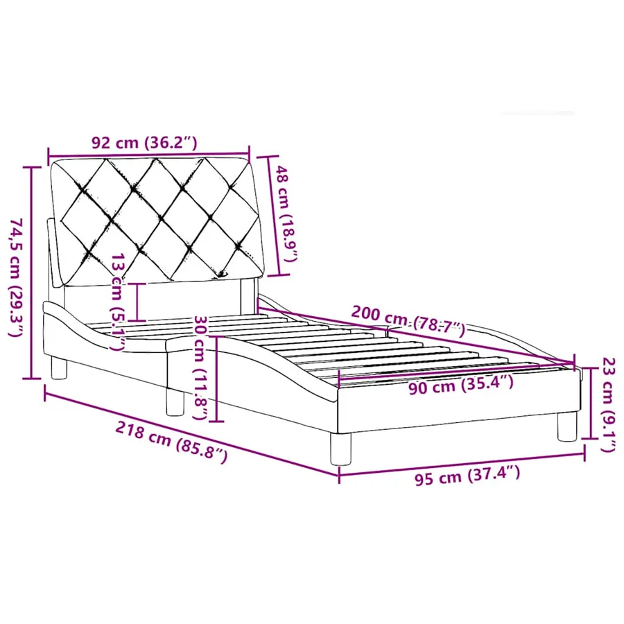 Cadre de lit sans matelas marron foncé 90x200 cm tissu - 13