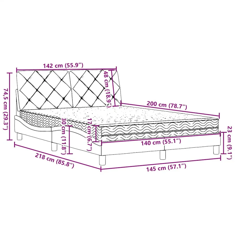 Lit avec matelas gris foncé 140x200 cm tissu - 14