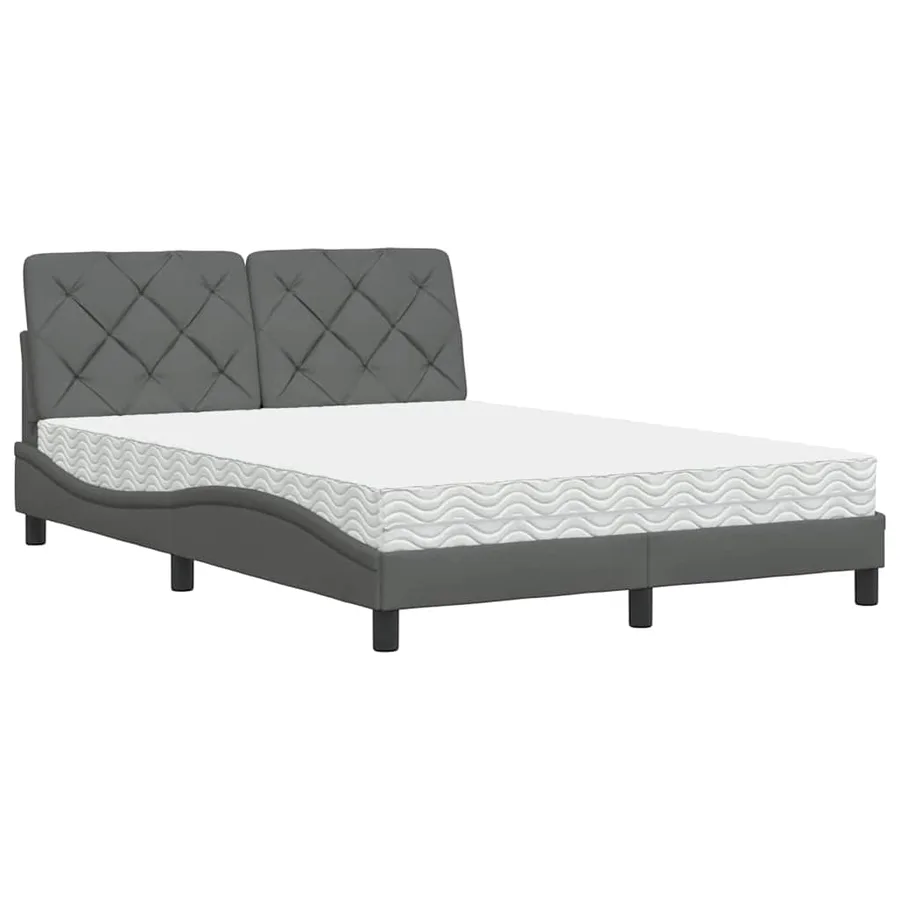 Lit avec matelas gris foncé 140x200 cm tissu - 2