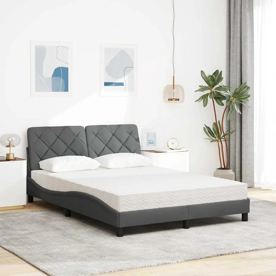 Lit avec matelas gris foncé 140x200 cm tissu - 3