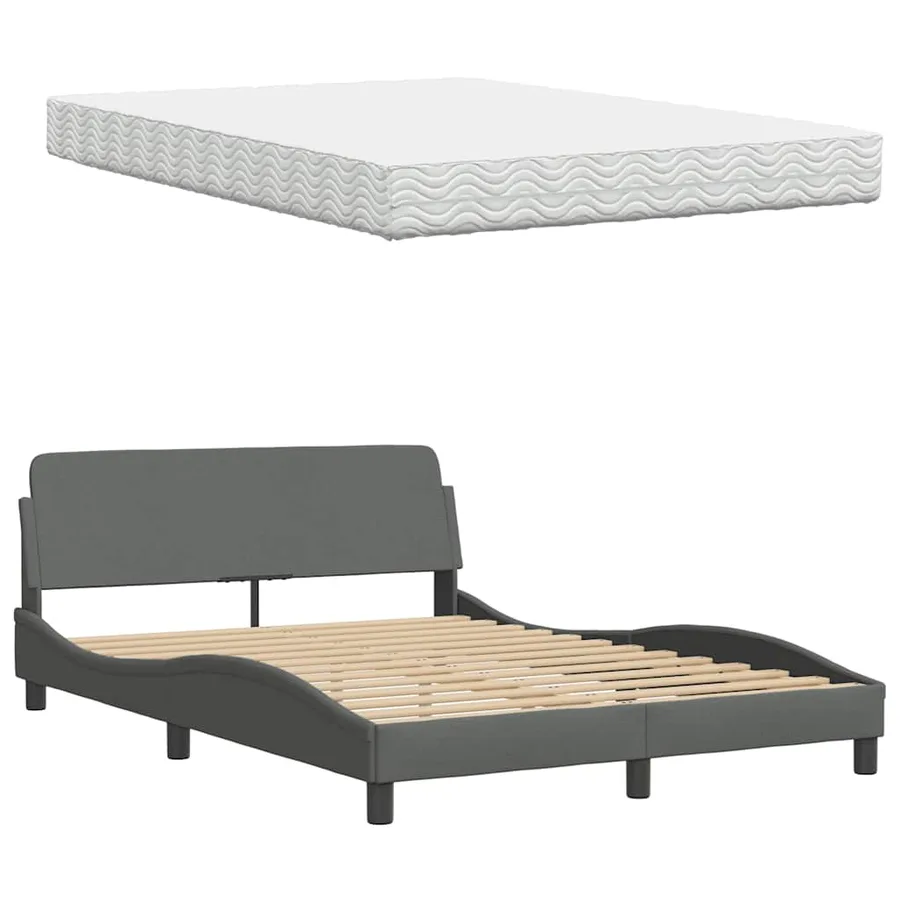 Lit avec matelas gris foncé 140x200 cm tissu - 8