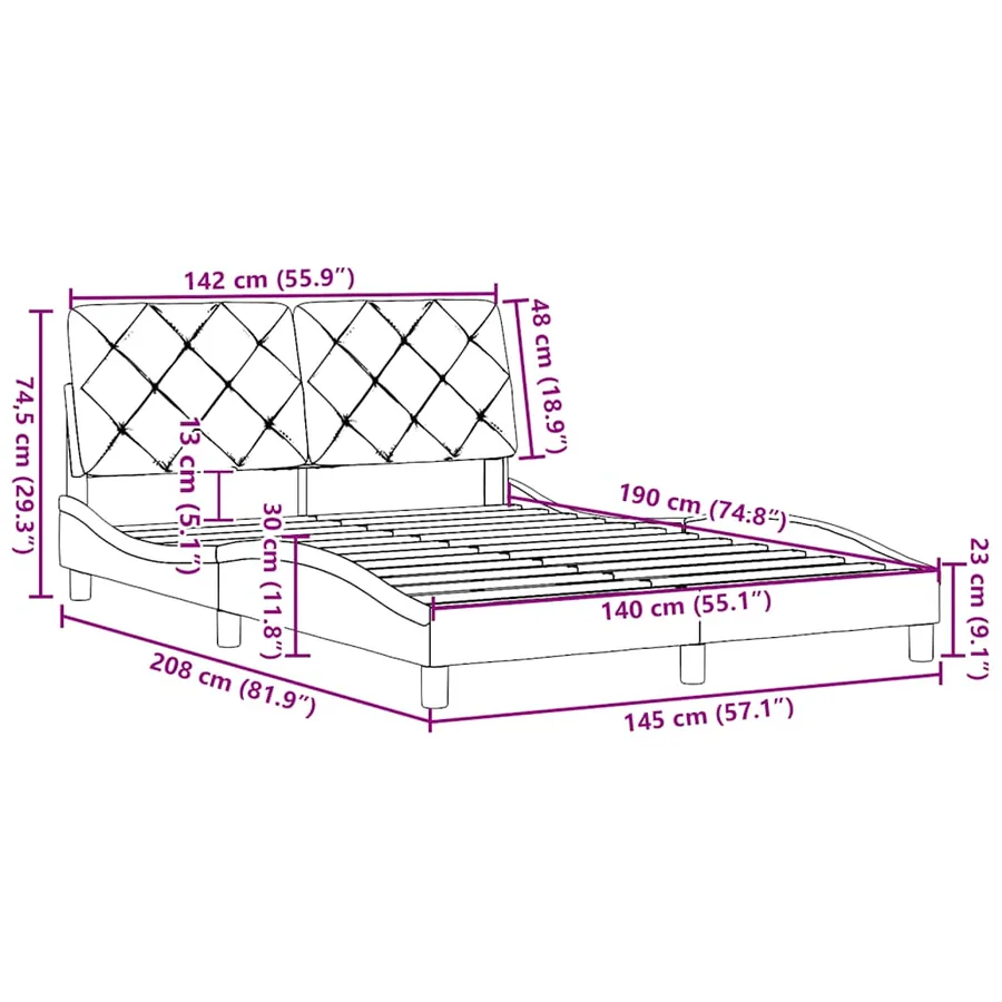 Cadre de lit sans matelas gris foncé 140x190 cm tissu - 13