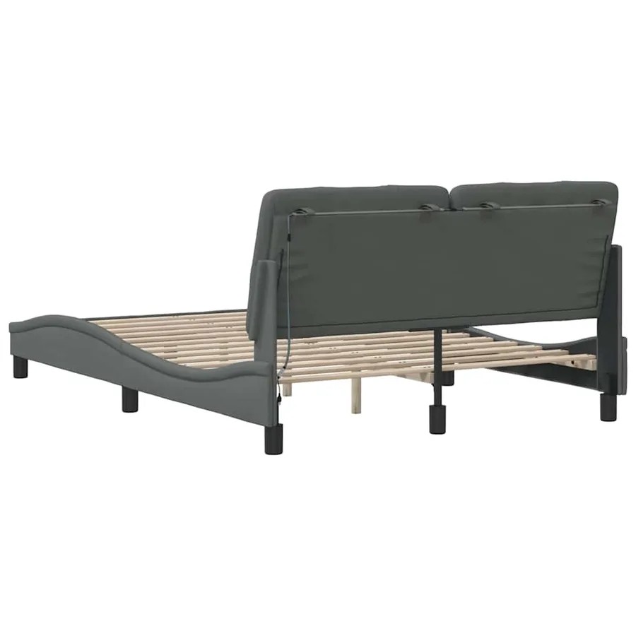 Cadre de lit avec LED sans matelas gris foncé 140x200 cm tissu - 10