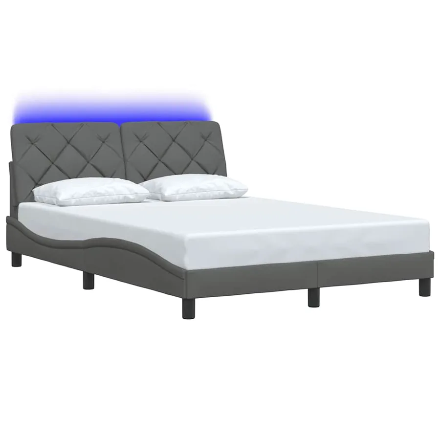 Cadre de lit avec LED sans matelas gris foncé 140x200 cm tissu - 3