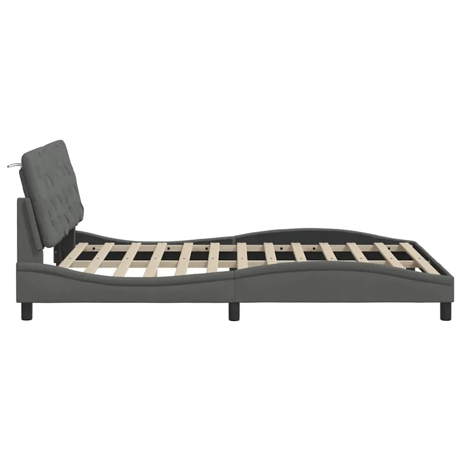 Cadre de lit avec LED sans matelas gris foncé 140x200 cm tissu - 9