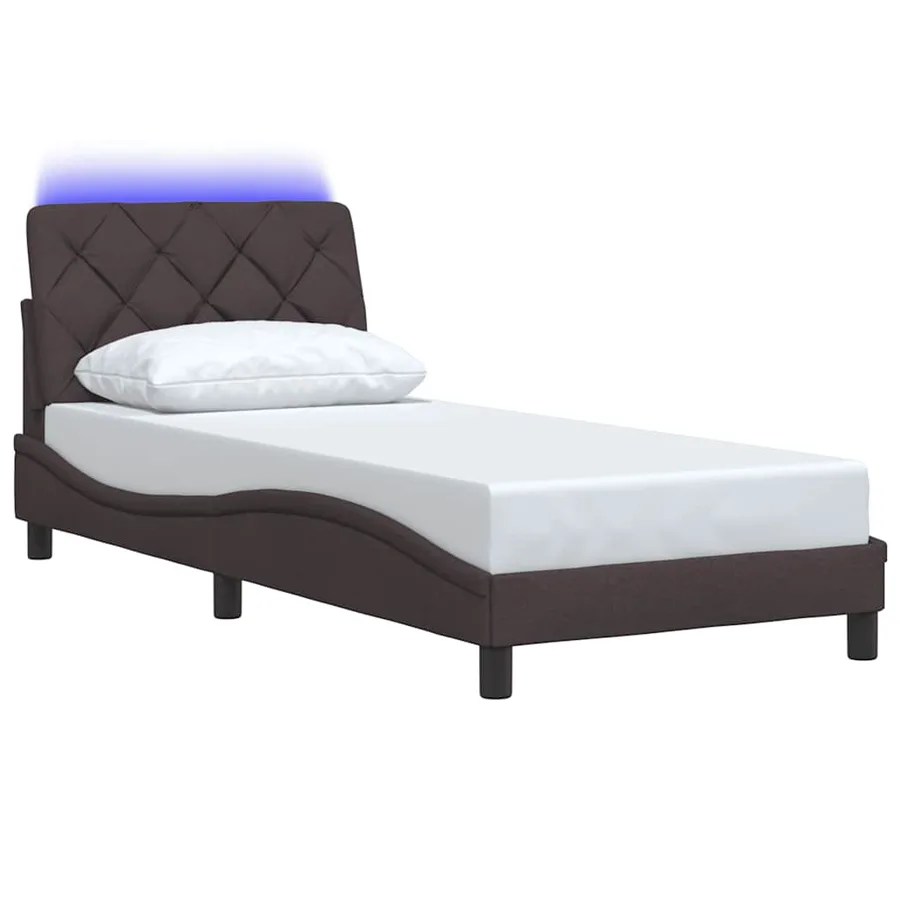 Cadre de lit avec LED sans matelas marron foncé 90x190 cm tissu - 3