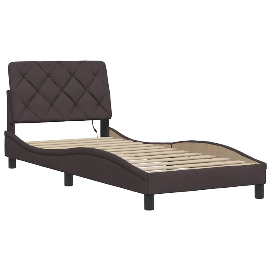 Cadre de lit avec LED sans matelas marron foncé 90x190 cm tissu - 9