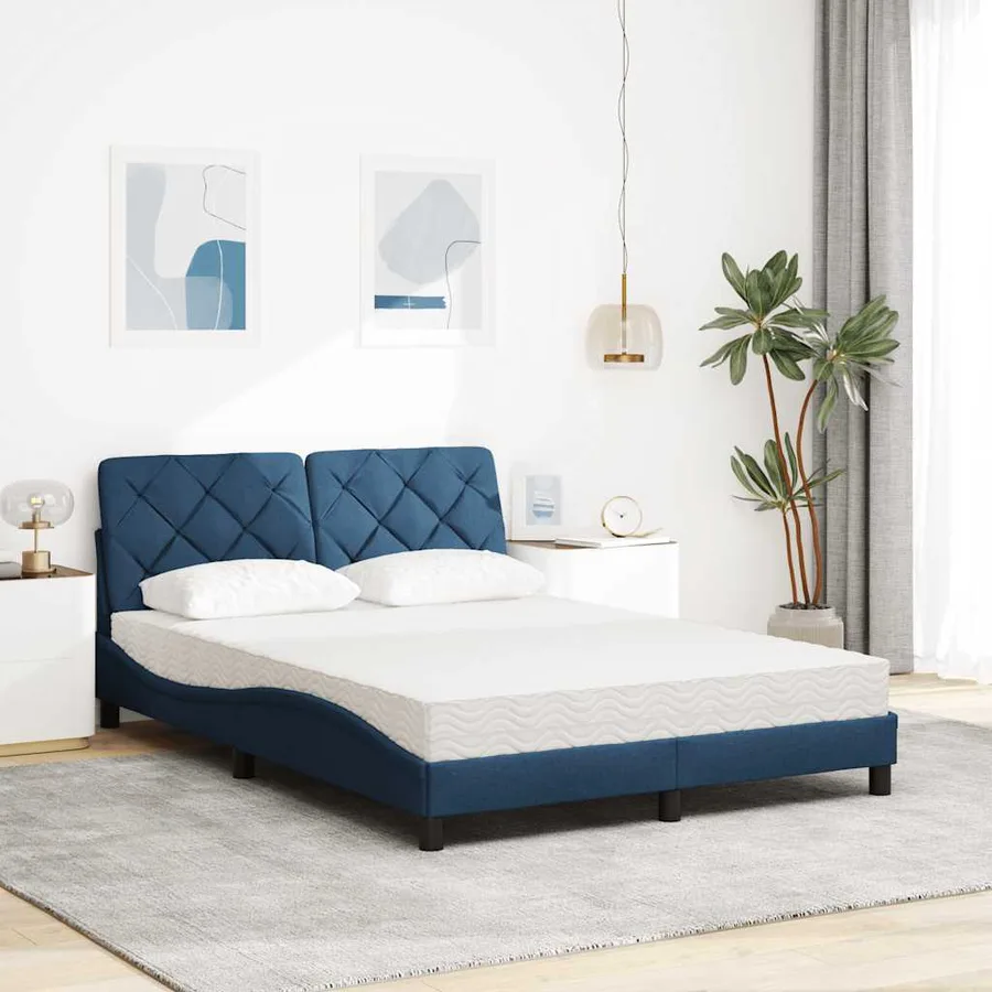 Lit avec matelas bleu 140x190 cm tissu - 3