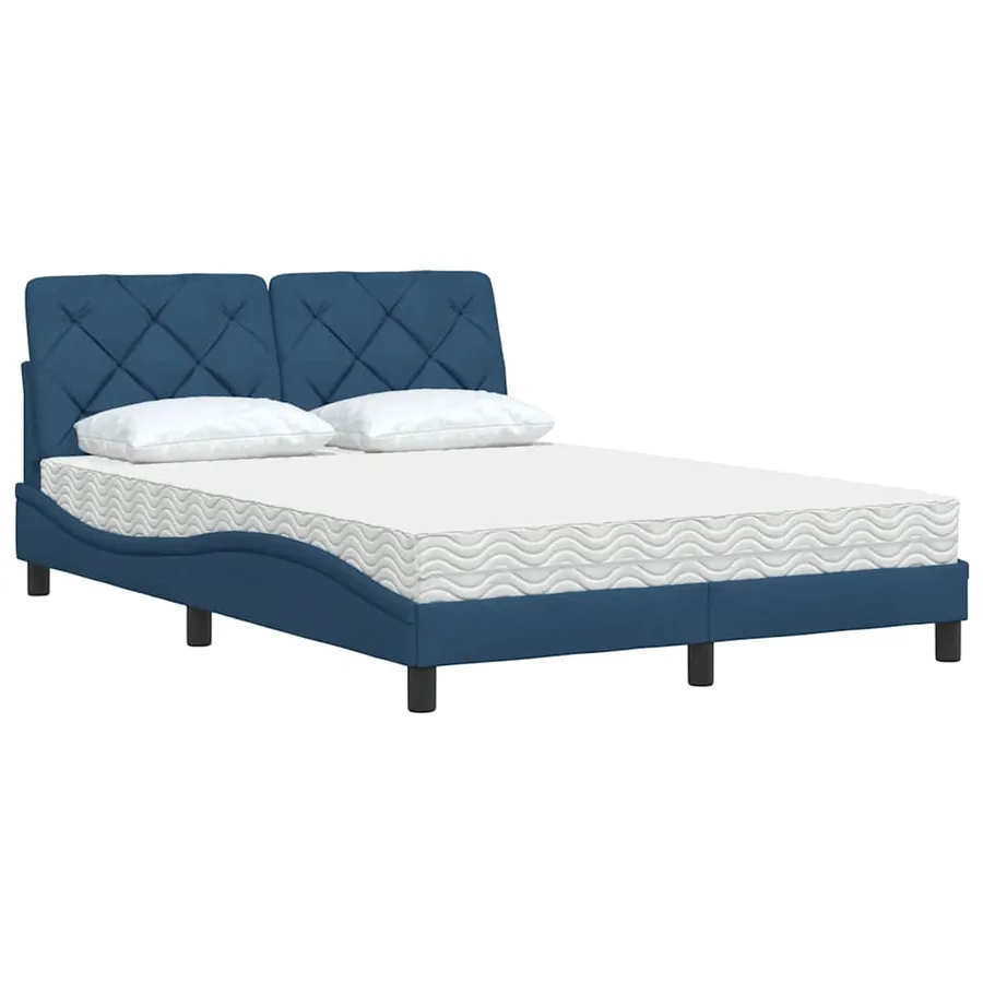Lit avec matelas bleu 140x190 cm tissu - 4