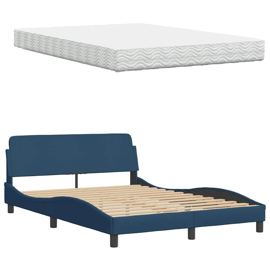 Lit avec matelas bleu 140x190 cm tissu - 8