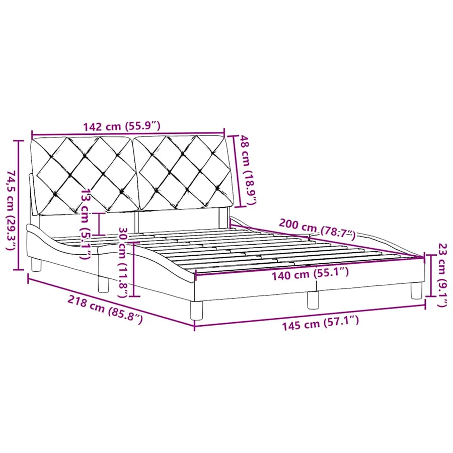Cadre de lit sans matelas bleu 140x200 cm tissu - 13