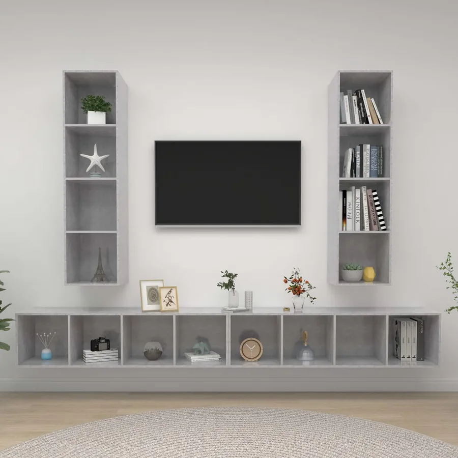Meubles TV muraux 4 pcs Gris béton Bois d'ingénierie