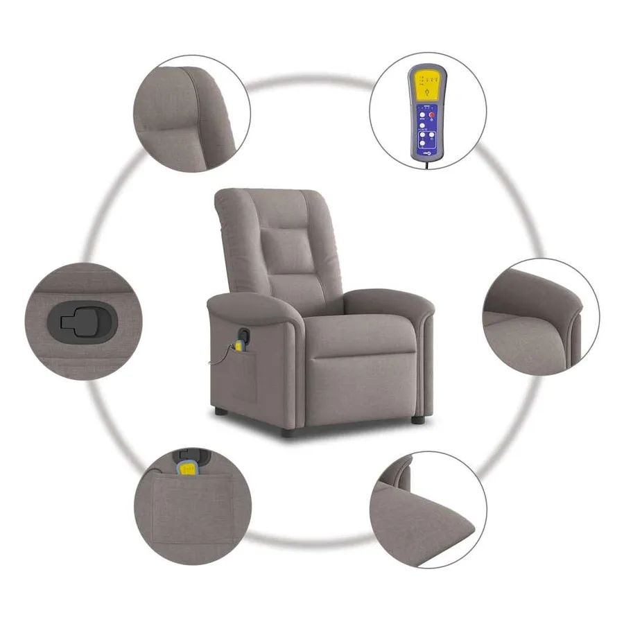 Fauteuil de massage inclinable Taupe Tissu - 8