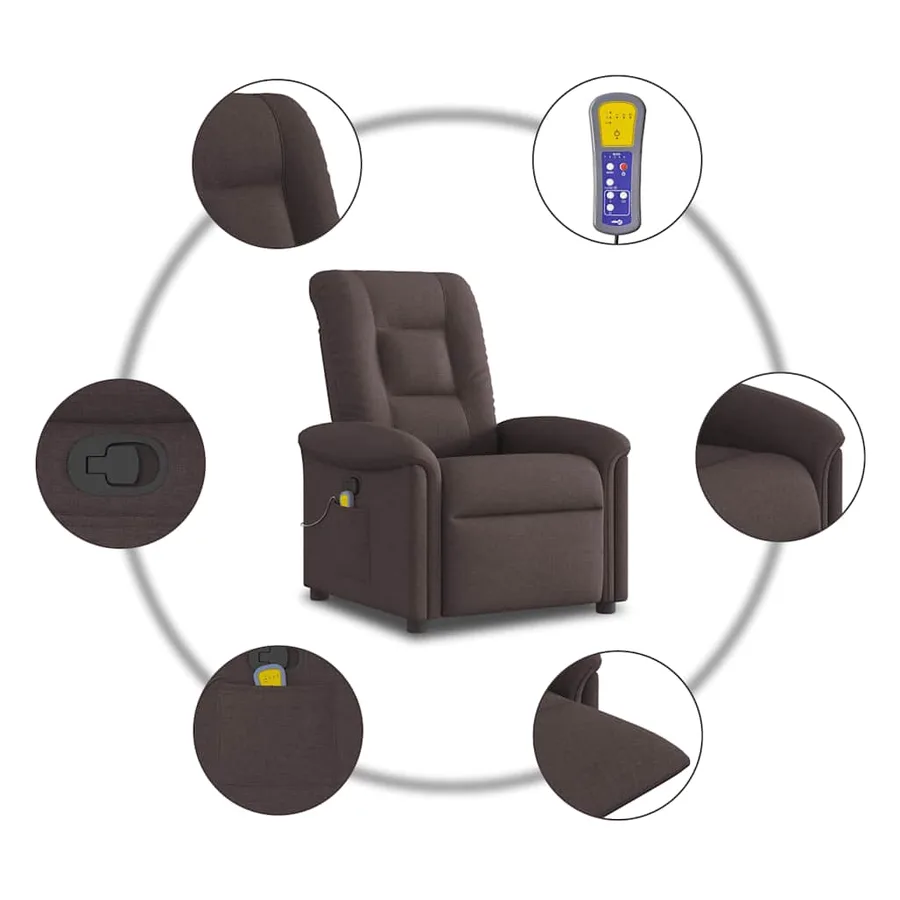 Fauteuil de massage inclinable Marron foncé Tissu - 8