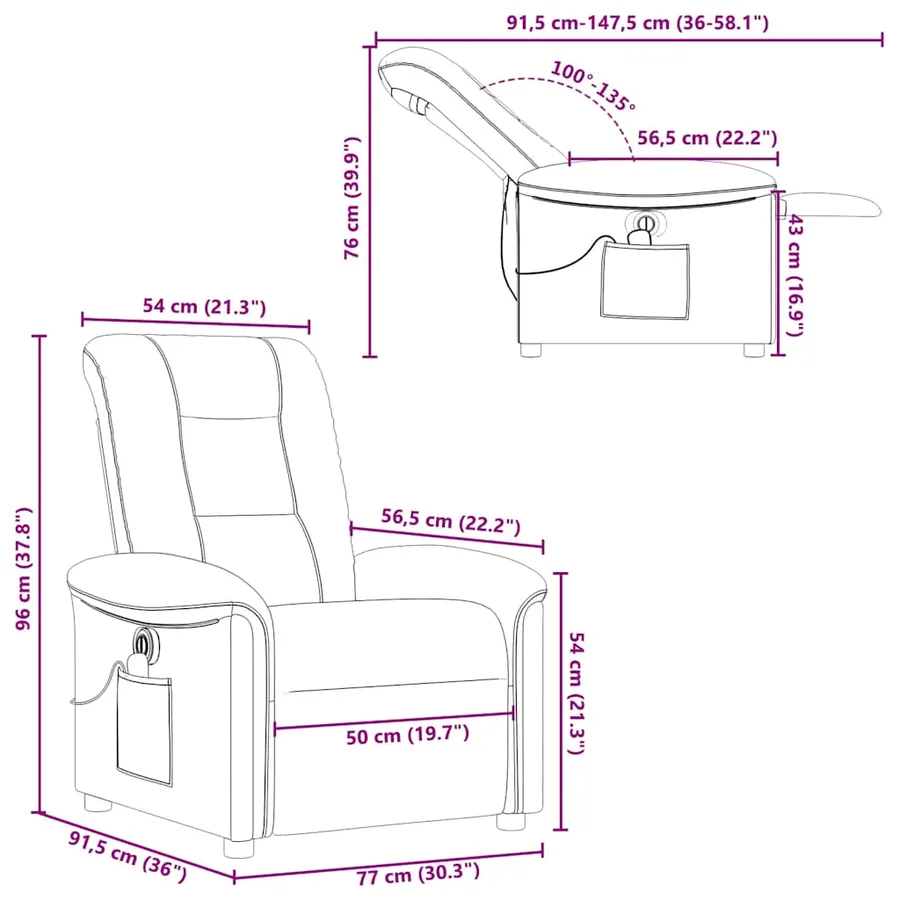 Fauteuil de massage inclinable électrique Vert foncé Tissu - 16