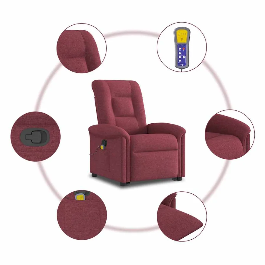 Fauteuil inclinable de massage Rouge bordeaux Tissu - 10