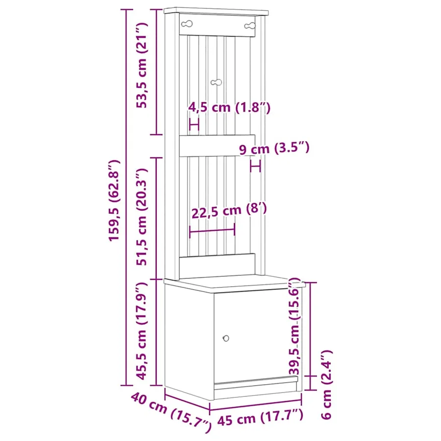 Portemanteau SANDNES 45x40x159,5 cm bois massif pin - 11