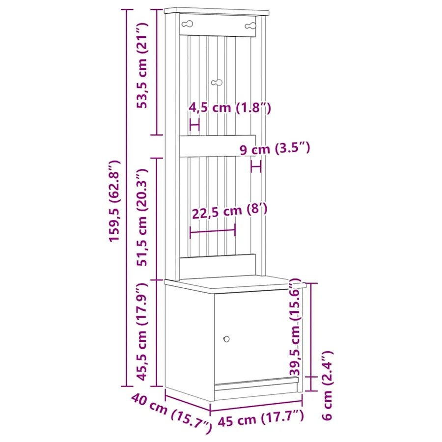 Portemanteau SANDNES blanc 45x40x159,5 cm bois massif pin - 12