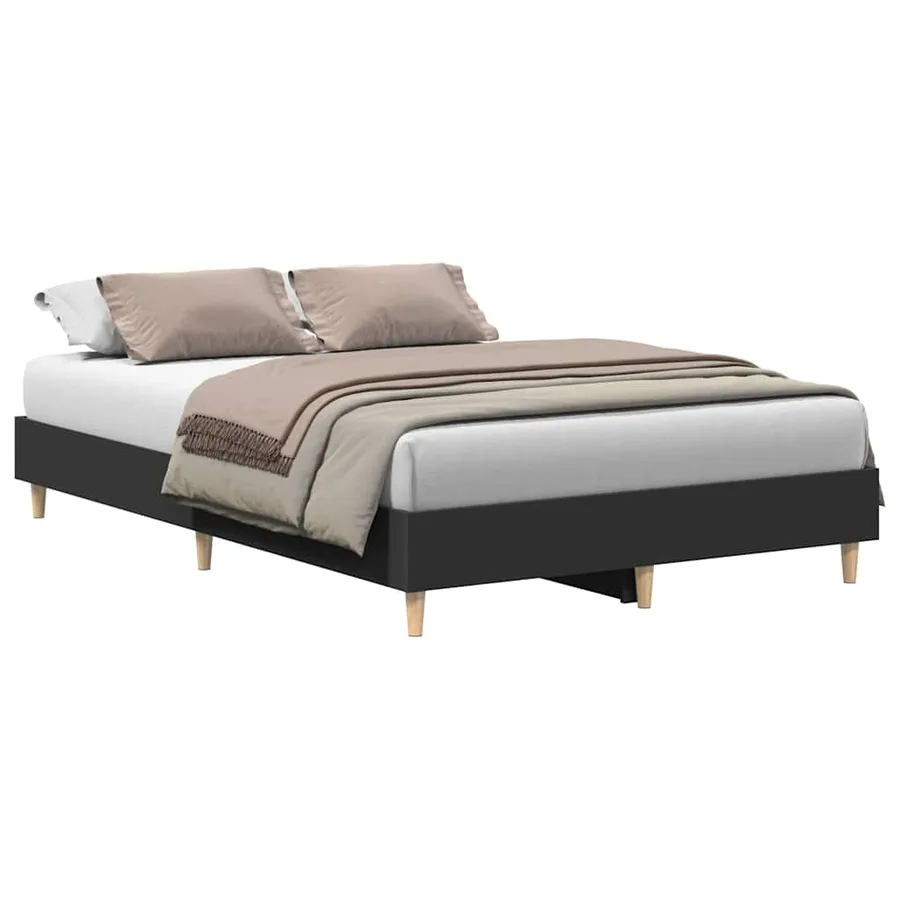 Cadre de lit sans matelas noir 135x190 cm bois d'ingénierie - 2