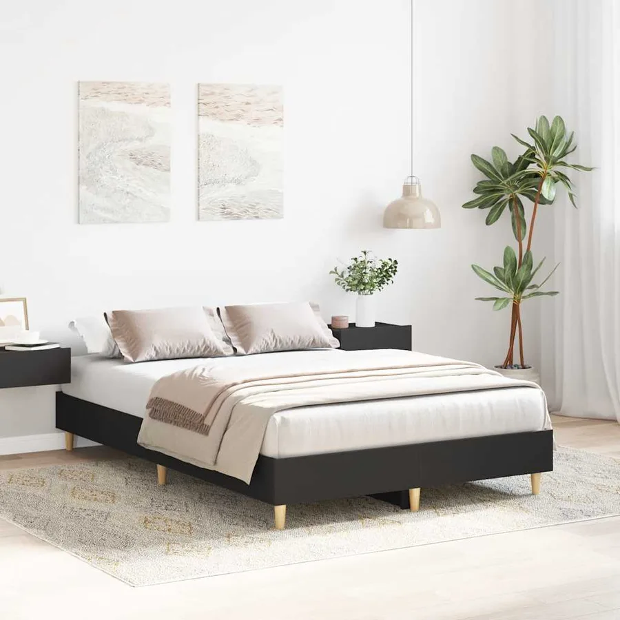 Cadre de lit sans matelas noir 135x190 cm bois d'ingénierie - 3