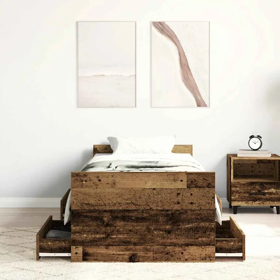 Cadre de lit sans matelas vieux bois 90x190 cm bois ingénierie - 3