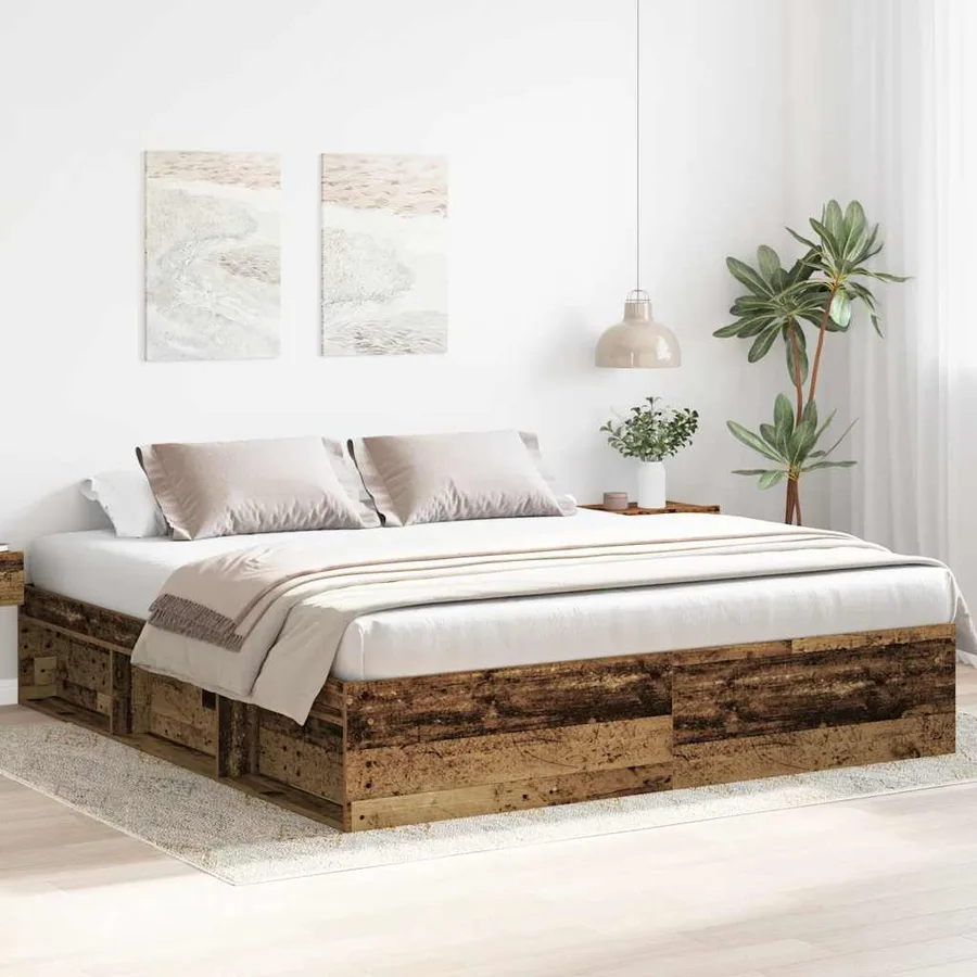 Cadre de lit sans matelas vieux bois 200x200 cm bois ingénierie - 3