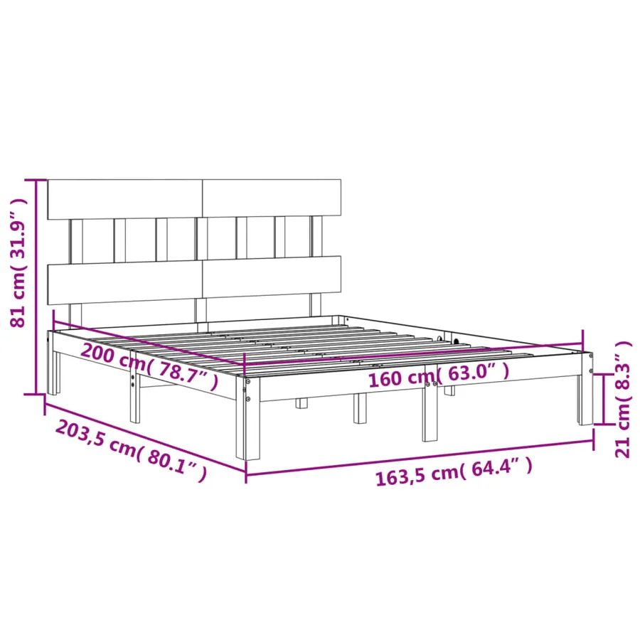 Cadre de lit sans matelas 160x200 cm bois massif de pin - 12