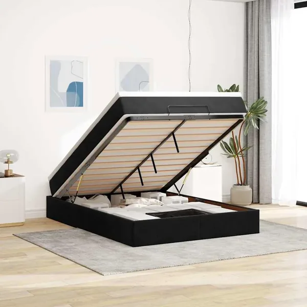 Cadre de lit ottoman avec matelas noir 140x200 cm velours